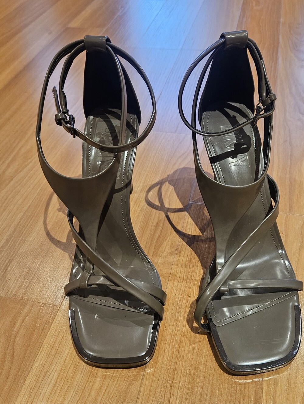 DKNY Chic Dark Taupe Strappy High Heel Sandals